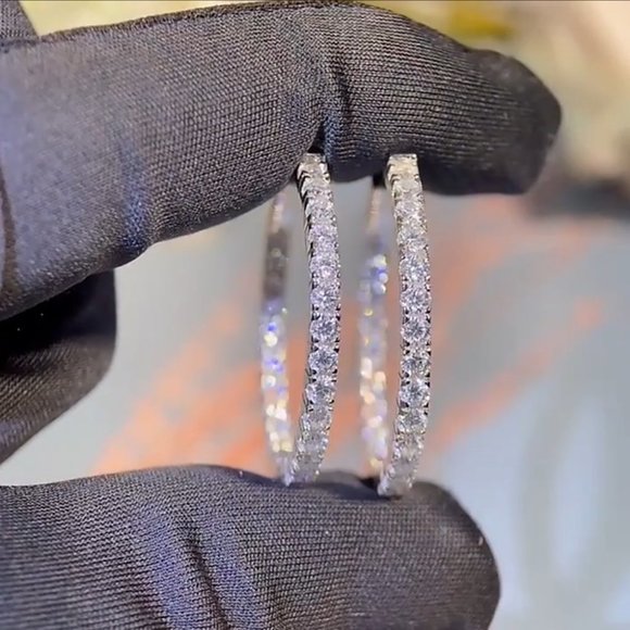 Certified 2.88 ct. t.w. Moissanite Diamond Inside Out Hoop Earrings NEW - Picture 6 of 16